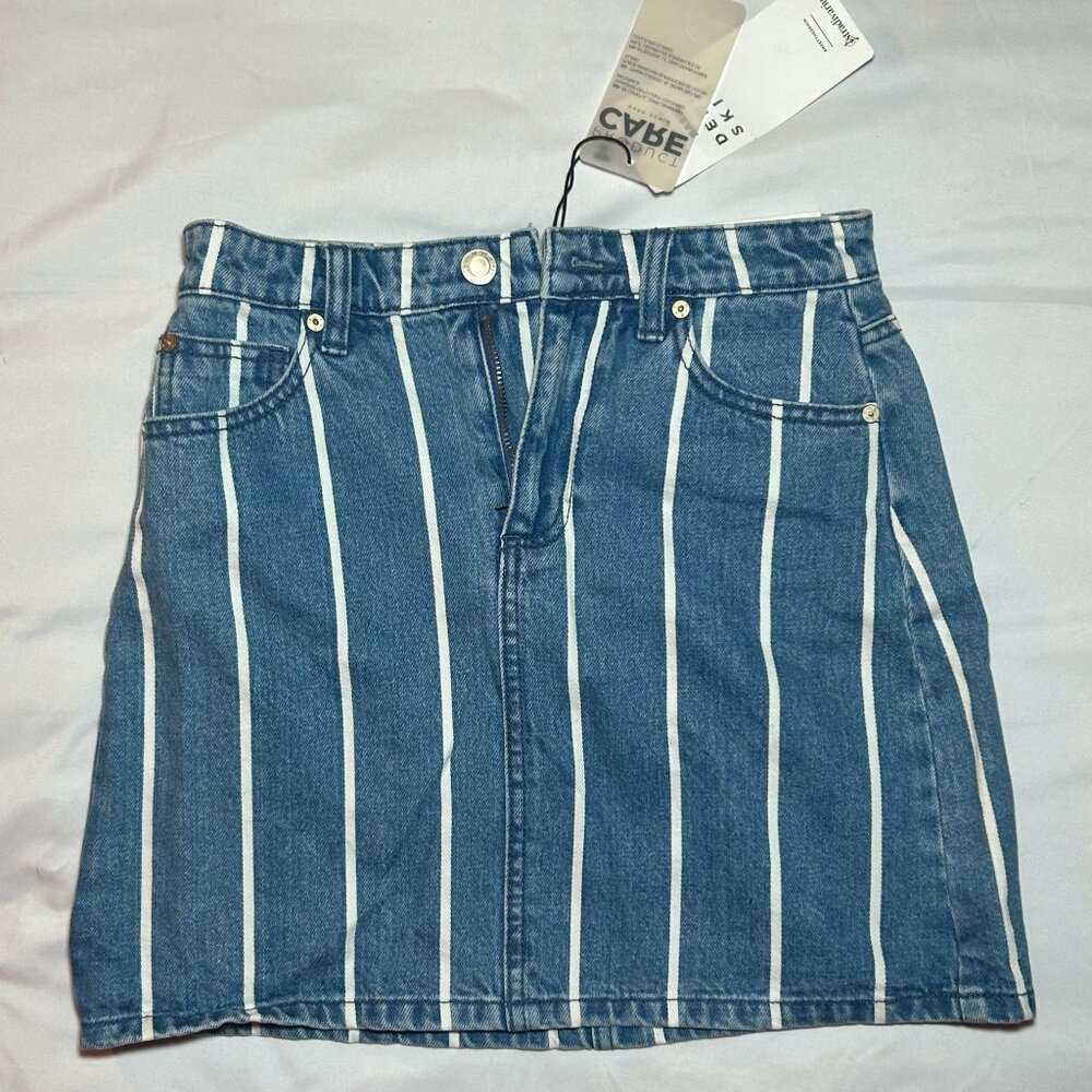 Stradivarius Blue Striped Denim Mini Skirt